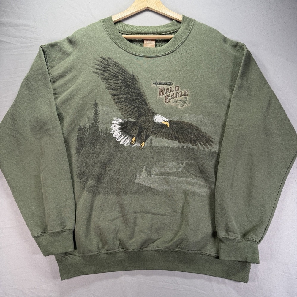 Vintage Y2K Bald Eagle Crewneck Sweatshirt Mens Small Oversized Nature Outdoors